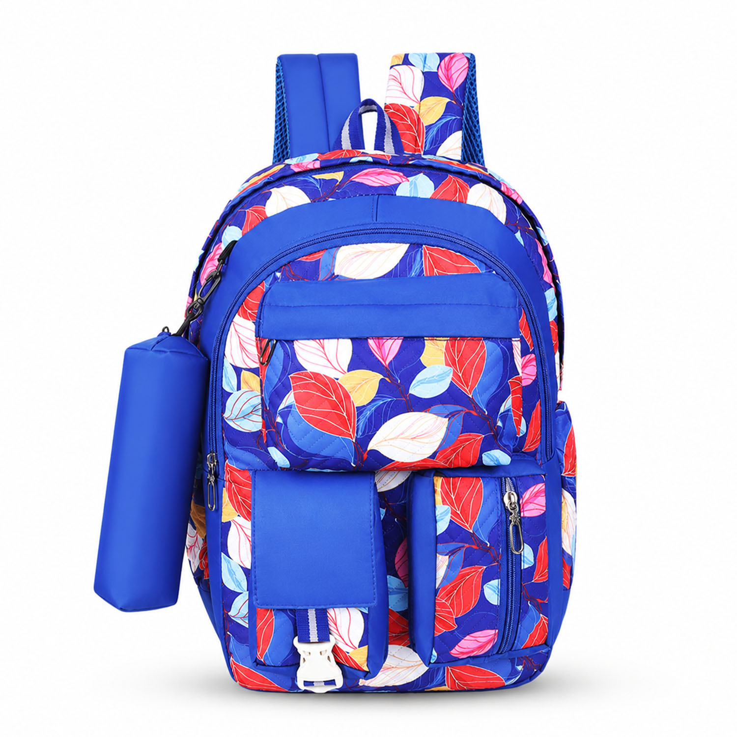 Cute RoyalBlue Kids printed School Backpack | 30L Capacity Multi Pocket School Bag for Girls with Pouch