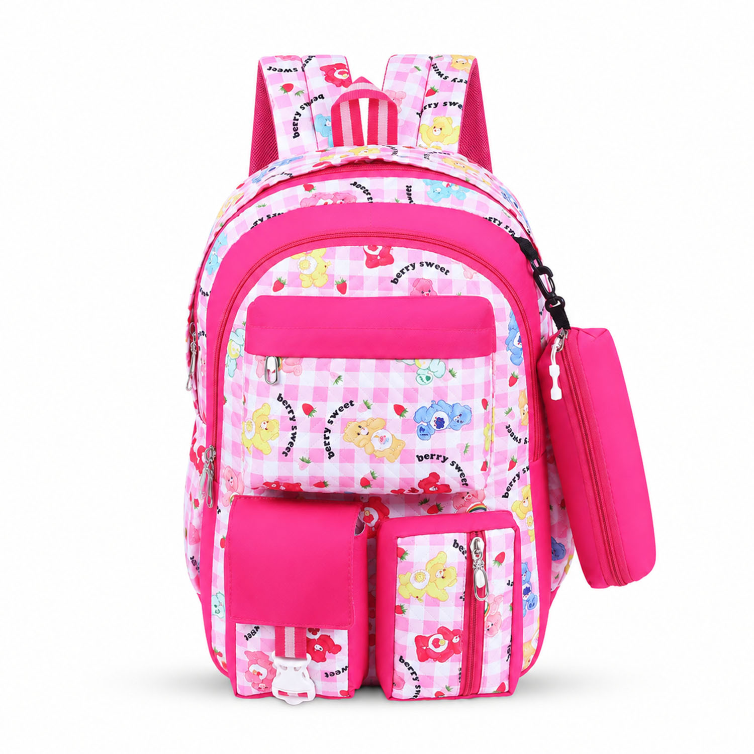 Cute Pink Kids printed School Backpack | 30L Capacity Multi Pocket School Bag for Girls with Pouch