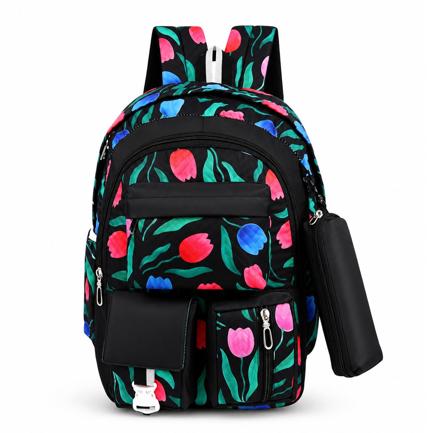 Cute Black Kids printed School Backpack | 30L Capacity Multi Pocket School Bag for Girls with Pouch view 1