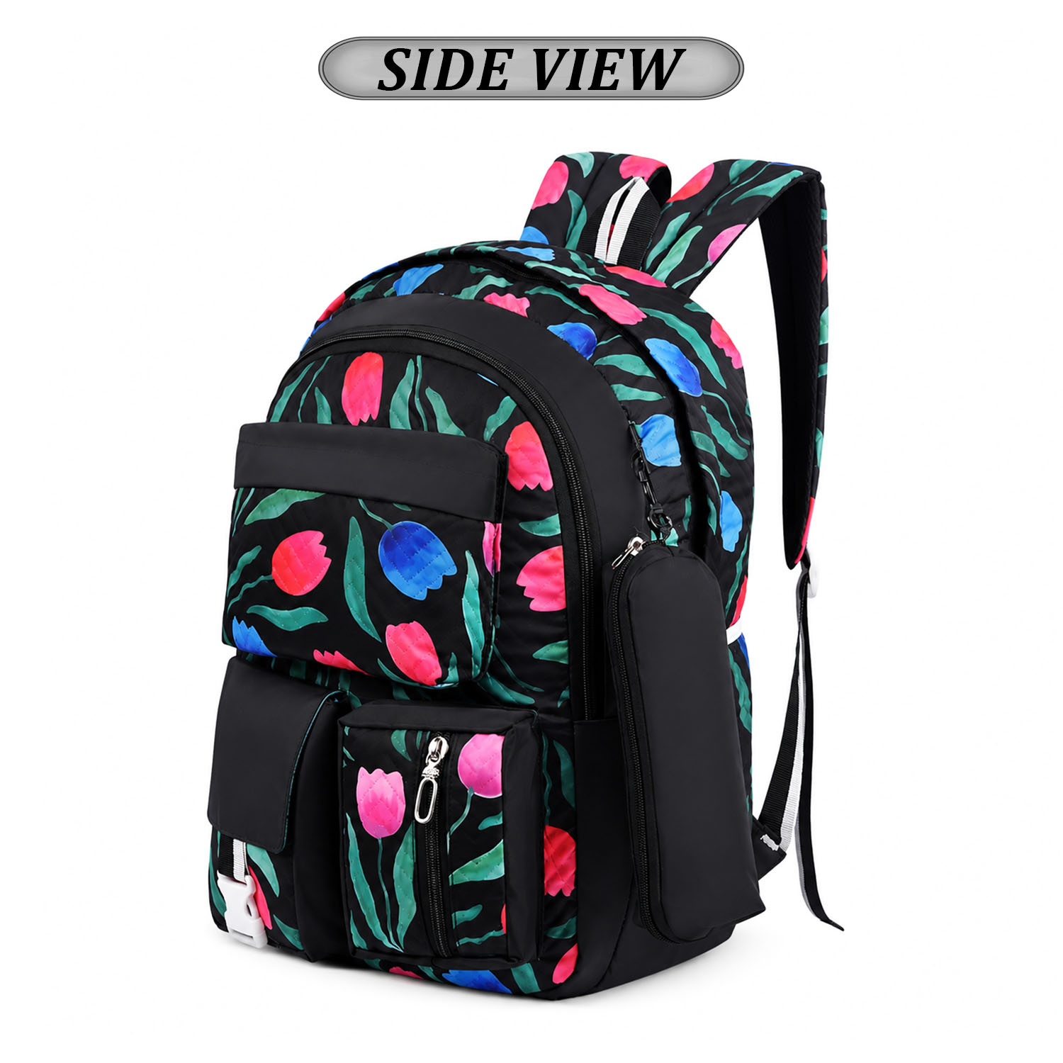 Cute Black Kids printed School Backpack | 30L Capacity Multi Pocket School Bag for Girls with Pouch view 2